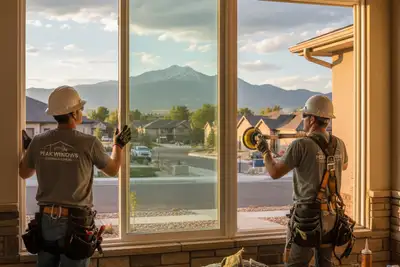 Technicians installing energy-efficient windows at a Colorado Springs home for vinyl siding upgrade