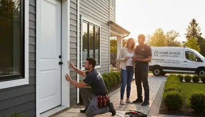 Technician repairing vinyl door frame in Colorado Springs, CO for Next Level Exteriors service page