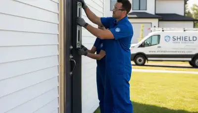 Technician repairing vinyl door frame in Colorado Springs, CO for Next Level Exteriors service page
