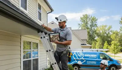 Technician performing gutter inspection on vinyl siding home in Colorado Springs, CO