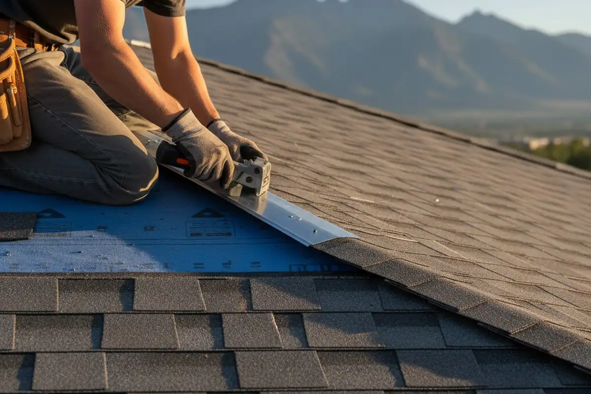 Close-up of expert roof installation craftsmanship at a Colorado Springs home by vinyl siding specialists