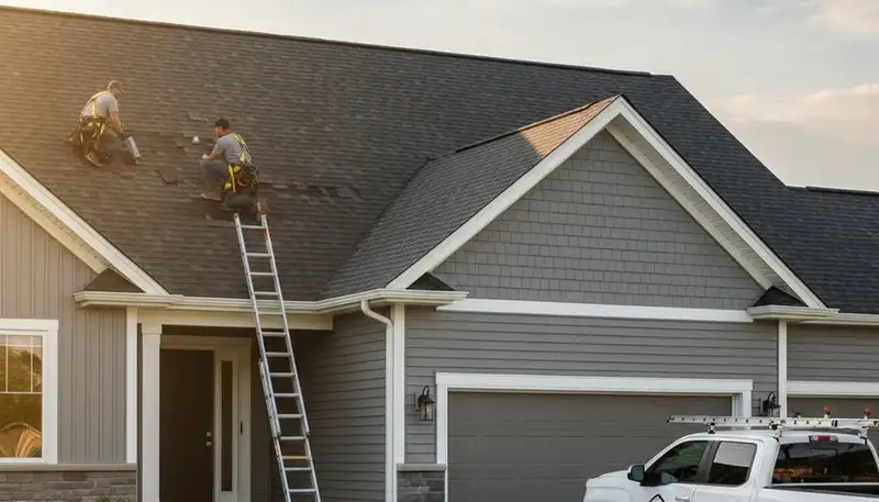 Vinyl siding and roof repair experts working on Colorado Springs, CO home exterior remodel