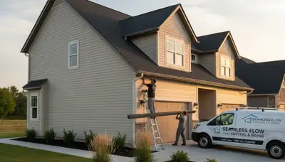 Seamless gutter installation on Colorado Springs home exterior with durable vinyl siding